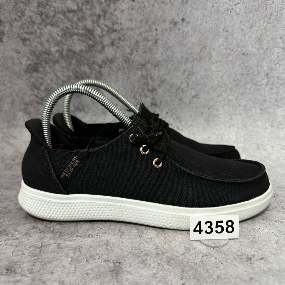 Skechers BOBS Slip-ins Womens 7 Black Skip Cute Spot Twist Canvas Sneakers